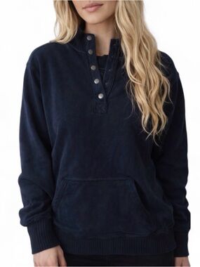 Aerie Black Snap Henley Sweatshirt | Cozy Lounge Pullover | Casual Chic Basic L